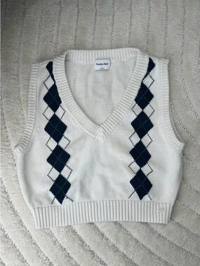 Sunday Best Cream Knit Vest with Navy Argyle Panels - Small